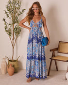 Blue/White % Island Escape Printed Cutout Halter Maxi Dress-5