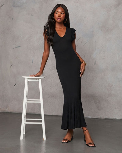 Slide Over Ribbed Knit Ruffle Midi Dress – VICI