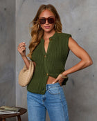 Olive % Sweet Gather Knit Button Down Sweater Vest-7