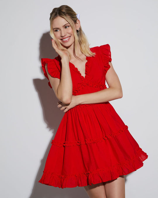 Red % Sweetie Tiered Ruffle Mini Dress-1