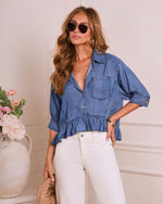 Joellyn Chambray Ruffle Hem Top