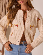 Brienna Embroidered Knit Crew Neck Cardigan