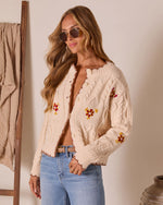 Brienna Embroidered Knit Crew Neck Cardigan