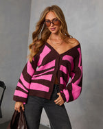 Pink/Brown % Outside The Box Knit Button Front Cardigan-2