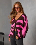 Pink/Brown % Outside The Box Knit Button Front Cardigan-3