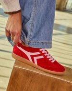 Red/Pink % Lorilai Faux Suede Lace Up Sneakers-3