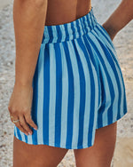 Blue Stripe % Sun Drunk Contrast Striped Shorts-4