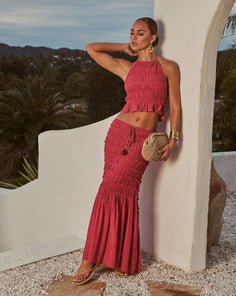 Sunlit Shore Smocked Drawstring Maxi Skirt