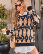 Blushleaf Argyle Crew Neck Sweater