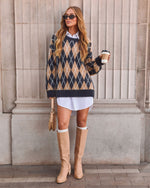 Blushleaf Argyle Crew Neck Sweater