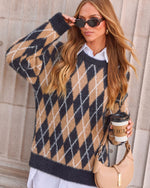 Blushleaf Argyle Crew Neck Sweater