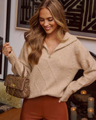 Lomier Cable Knit Quarter Zip Sweater