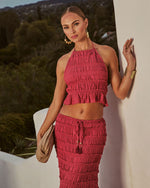 Sunlit Shore Smocked Halter Neck Tie Top