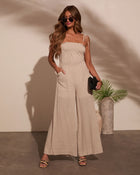 Oatmeal % Paradise Pause Smocked Bust Jumpsuit-1