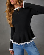 Collina Knit Contrast Trim Mock Neck Peplum Top