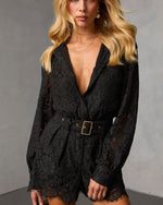 Black % Yvonne Belted Lace Romper-5