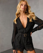 Black % Yvonne Belted Lace Romper-1