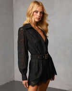 Black % Yvonne Belted Lace Romper-3