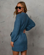 Slate Blue % Caitlin Long Sleeve Tie Waist Sweater Dress-4