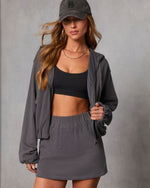 Charcoal % Soft Balance Drawstring Hood Zip Up Sweatshirt-5