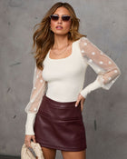 Ivory % Mina Contrast Polka Dot Sleeve Knit Top-1