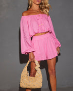 Pink % Elysia High Rise Elastic Waist Pocketed Shorts-3