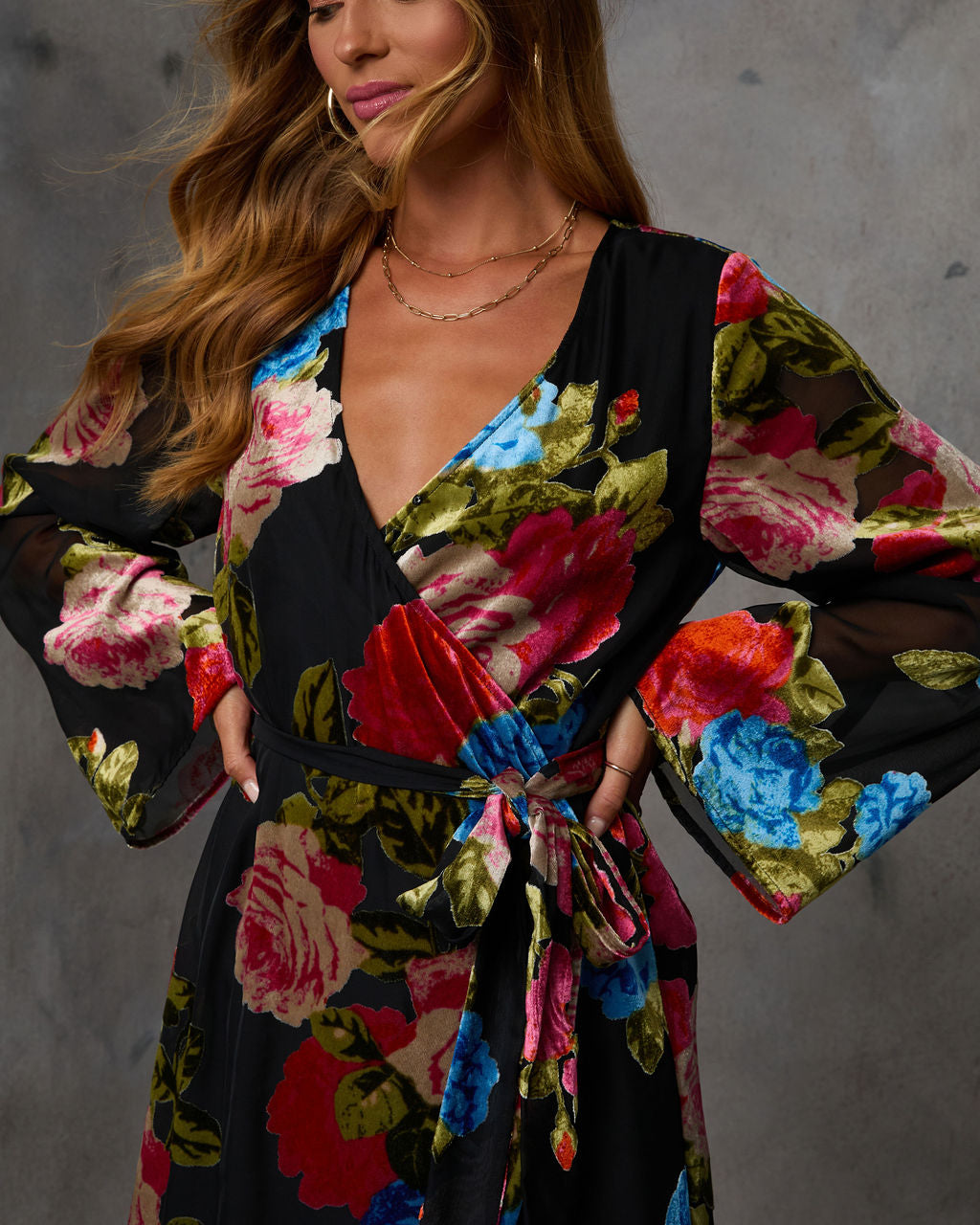 last letter burnout velvet mini dress Floral Trail Velvet Burnout Wrap Mini Dress in Black
