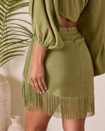 Caelia Wrap Fringe Mini Skirt