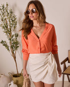 Orange % House Of Sun Satin Button Up Top-1