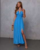 Blue % Elmhurst Ruched Halter Maxi Dress-1
