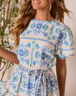 Blue Multi % Shailene Puff Sleeve Tiered Mini Dress-6