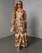 Echo Note Printed Waist Tie Maxi Dress