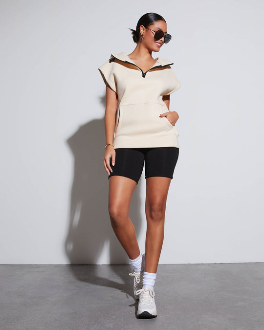 Cream % Serena Half Zip Hooded Sweatshirt-2