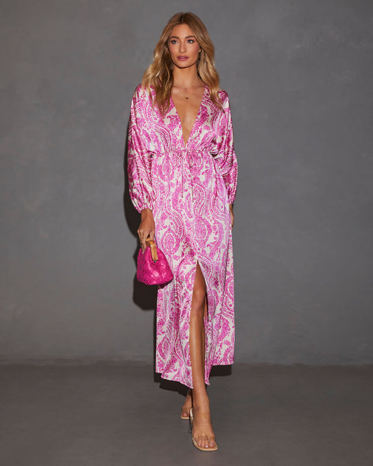 Pink % Korina Satin Floral Maxi Dress-1