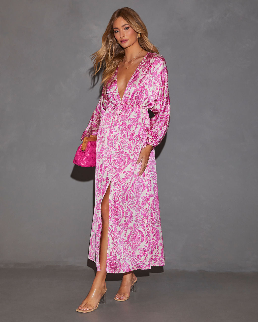 Korina Satin Printed Kimono Empire Waist Maxi Dress – VICI