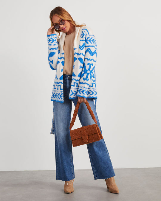 Blue/White % Winter's Favorite Belted Cardigan-4
