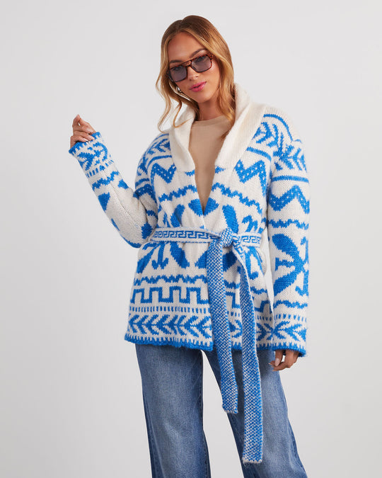 Blue/White % Winter's Favorite Belted Cardigan-3