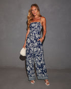 Florencia Printed Lace Up Back Pocketed Jumpsuit