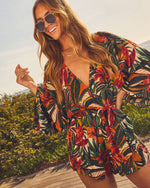 Golden Tropical % Palm Canyon Satin Tie Waist Romper-6