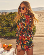 Golden Tropical % Palm Canyon Satin Tie Waist Romper-4