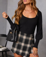 Black % Keller Balloon Sleeve Ribbed Sweater-5