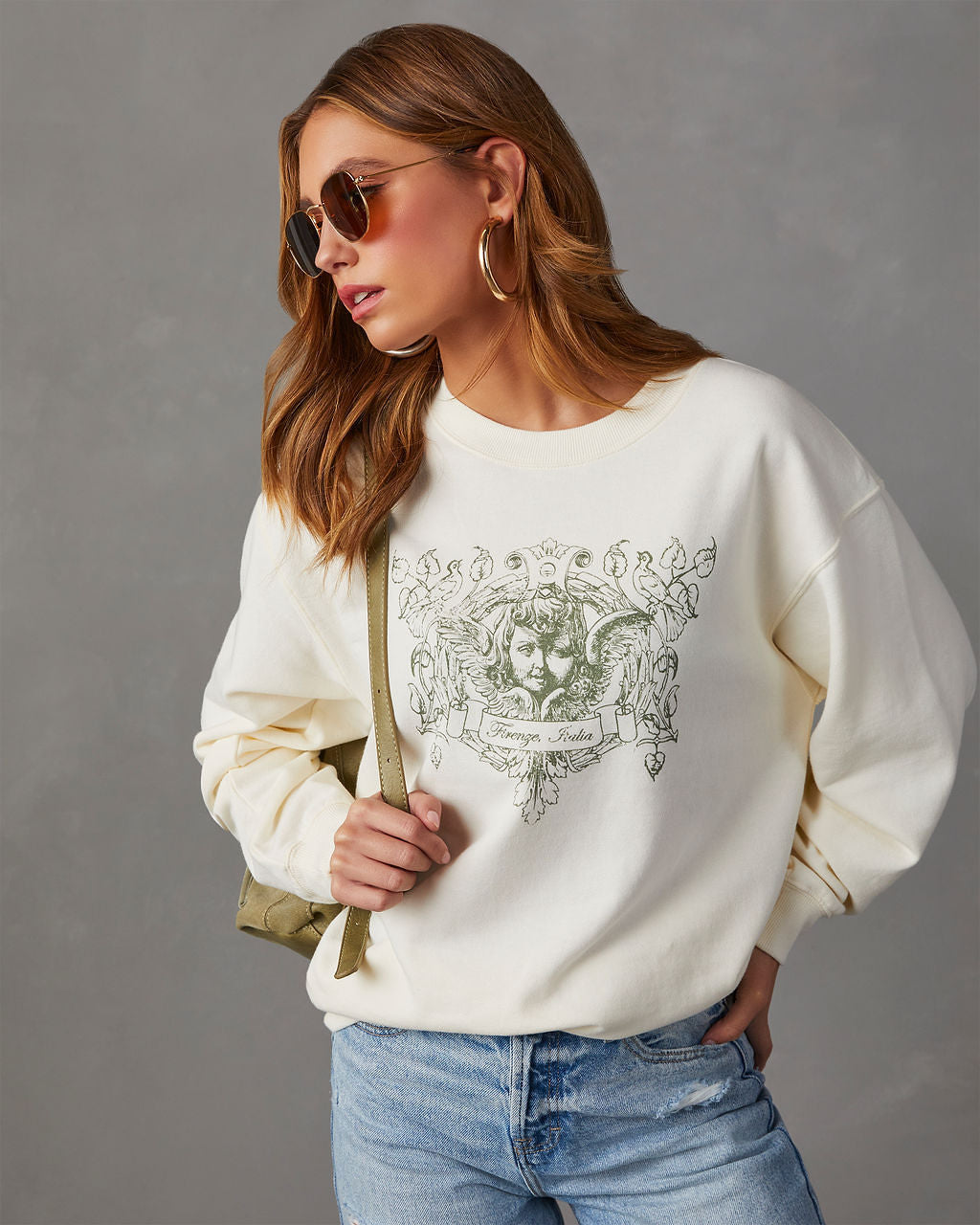 Angelic Cherub Graphic Crewneck Sweatshirt VICI