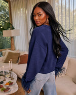 Cece Knit Feather Trim Cardigan