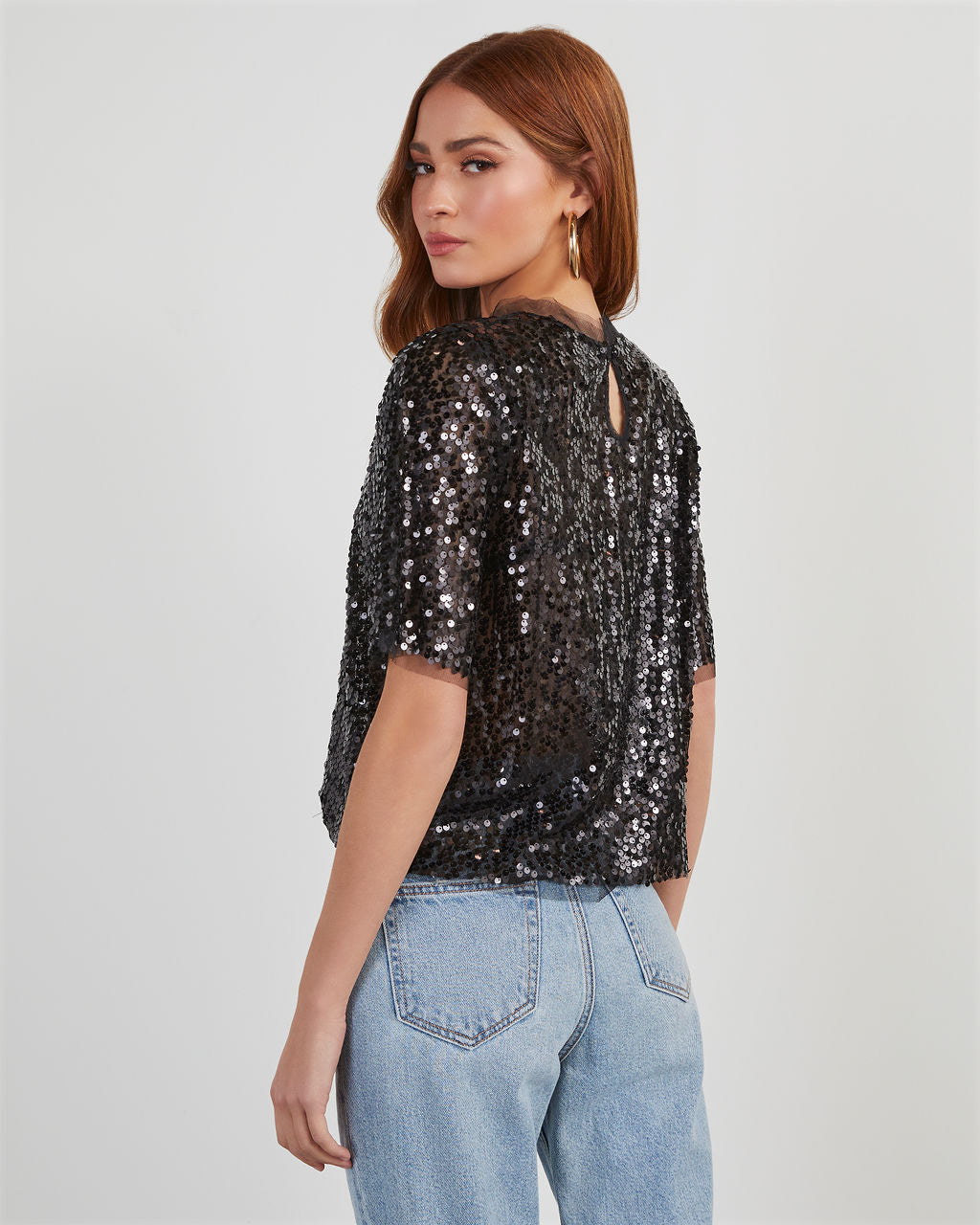 gray sequin top
