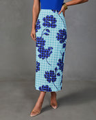 Checked Romance Floral Gingham Print Midi Skirt