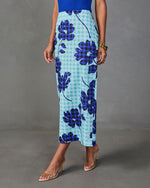 Checked Romance Floral Gingham Print Midi Skirt