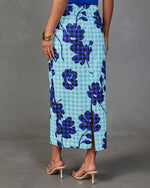 Checked Romance Floral Gingham Print Midi Skirt