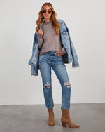 Taupe % Mallory Striped Crewneck Sweater-1
