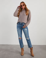 Taupe % Mallory Striped Crewneck Sweater-2