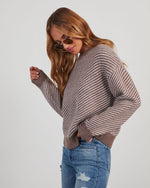 Taupe % Mallory Striped Crewneck Sweater-3